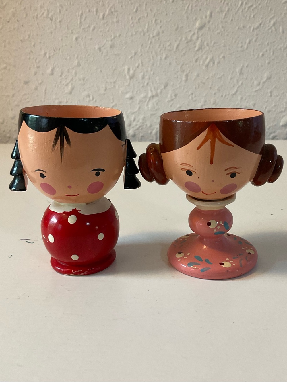 Vintage Set Of 2 Figural Sevi of Italy Wood Peanuts Character Egg Cups